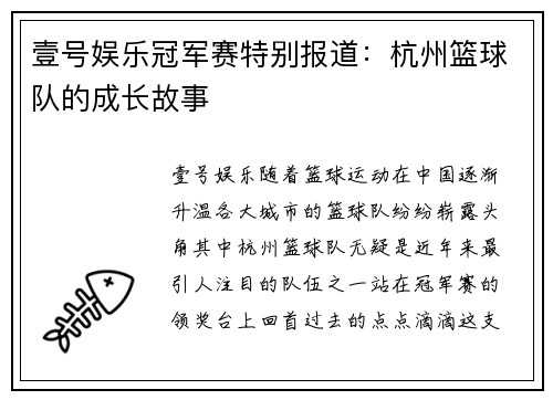 壹号娱乐冠军赛特别报道：杭州篮球队的成长故事