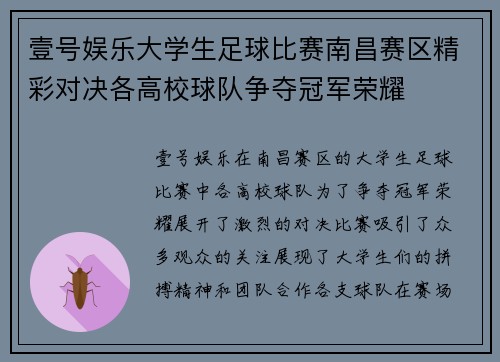 壹号娱乐大学生足球比赛南昌赛区精彩对决各高校球队争夺冠军荣耀